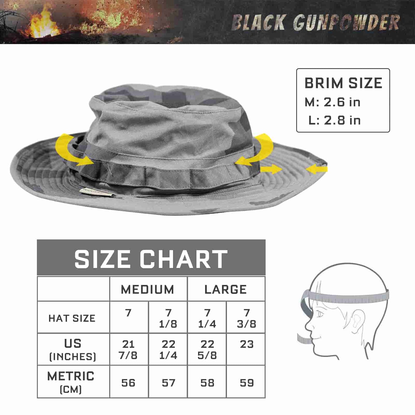 Black Gunpowder Military Tactical Camo Boonie Hat Hunting Fishing Outdoor