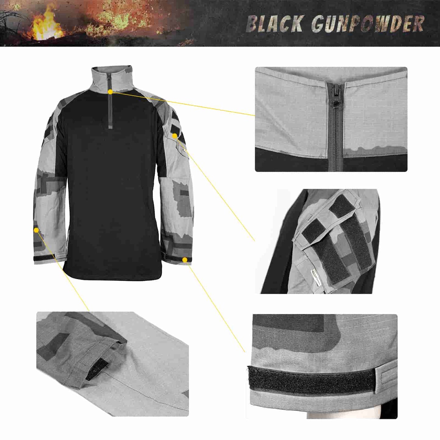 Black Gunpowder G3 Tactical Combat Shirt Military Paintball Airsoft Hunting Hiking Outdoor