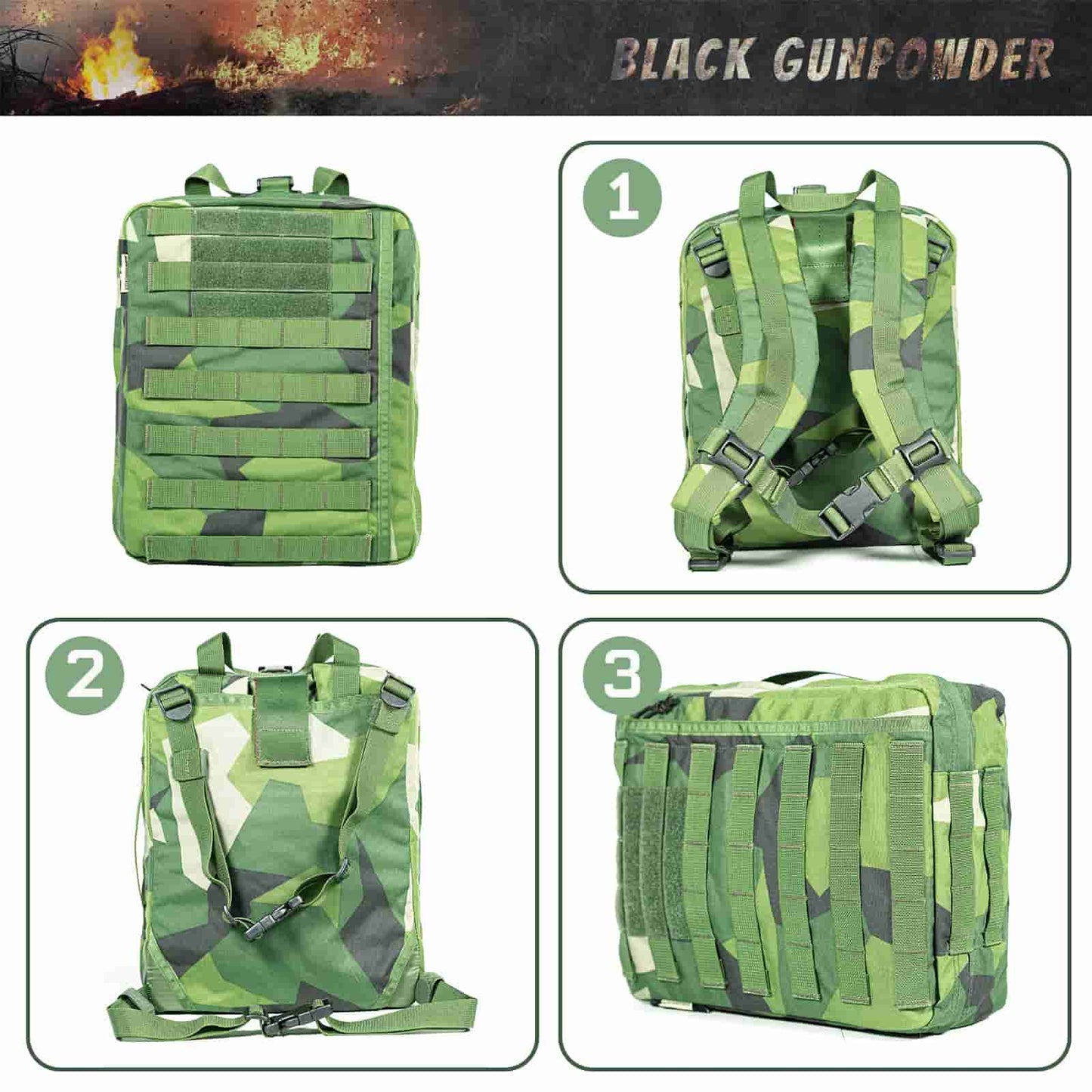 Black Gunpowder Tactical Travel Backpack Small Assault Backpack Molle Pack M90 Series 8L